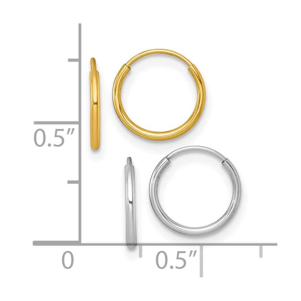 14k Two-tone Set of Two Pairs 1mm Endless Hoop Earrings