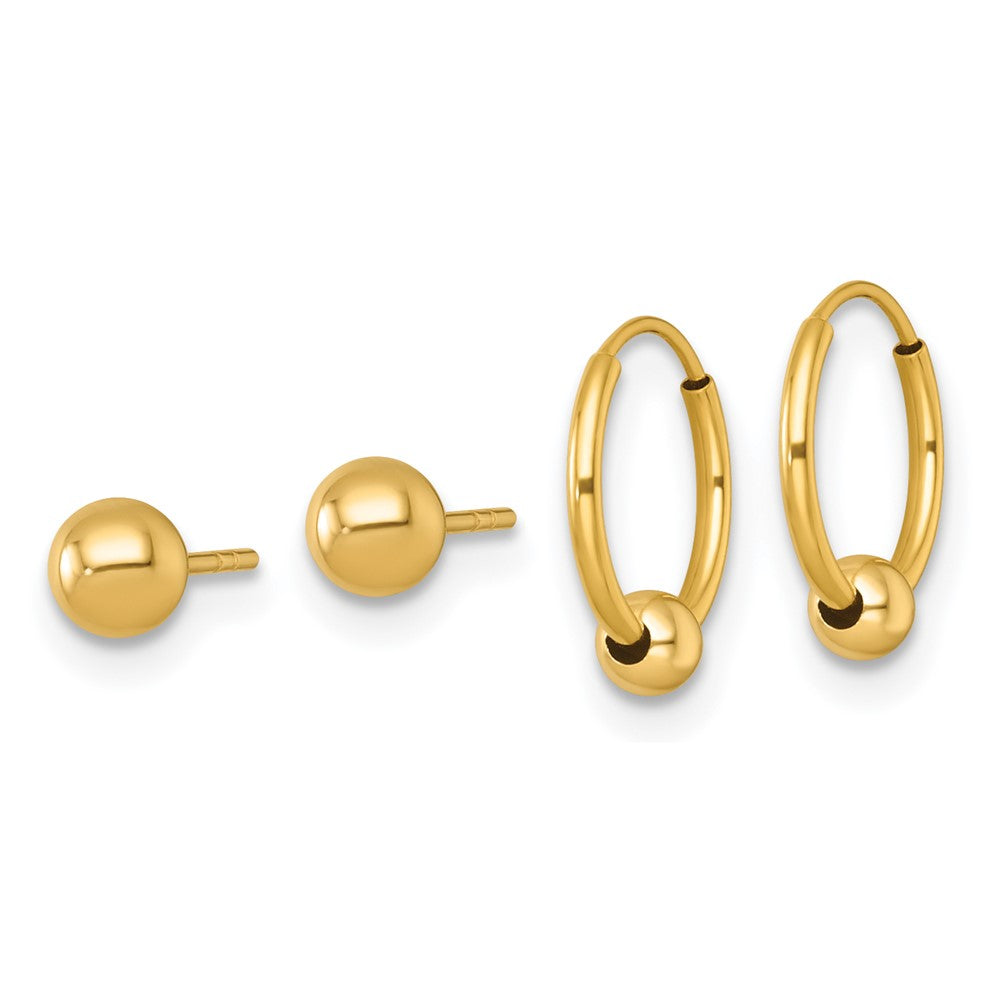 14k Polished Set of Two Post and Hoop w/ Bead Earrings
