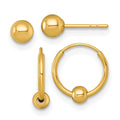 14k Polished Set of Two Post and Hoop w/ Bead Earrings