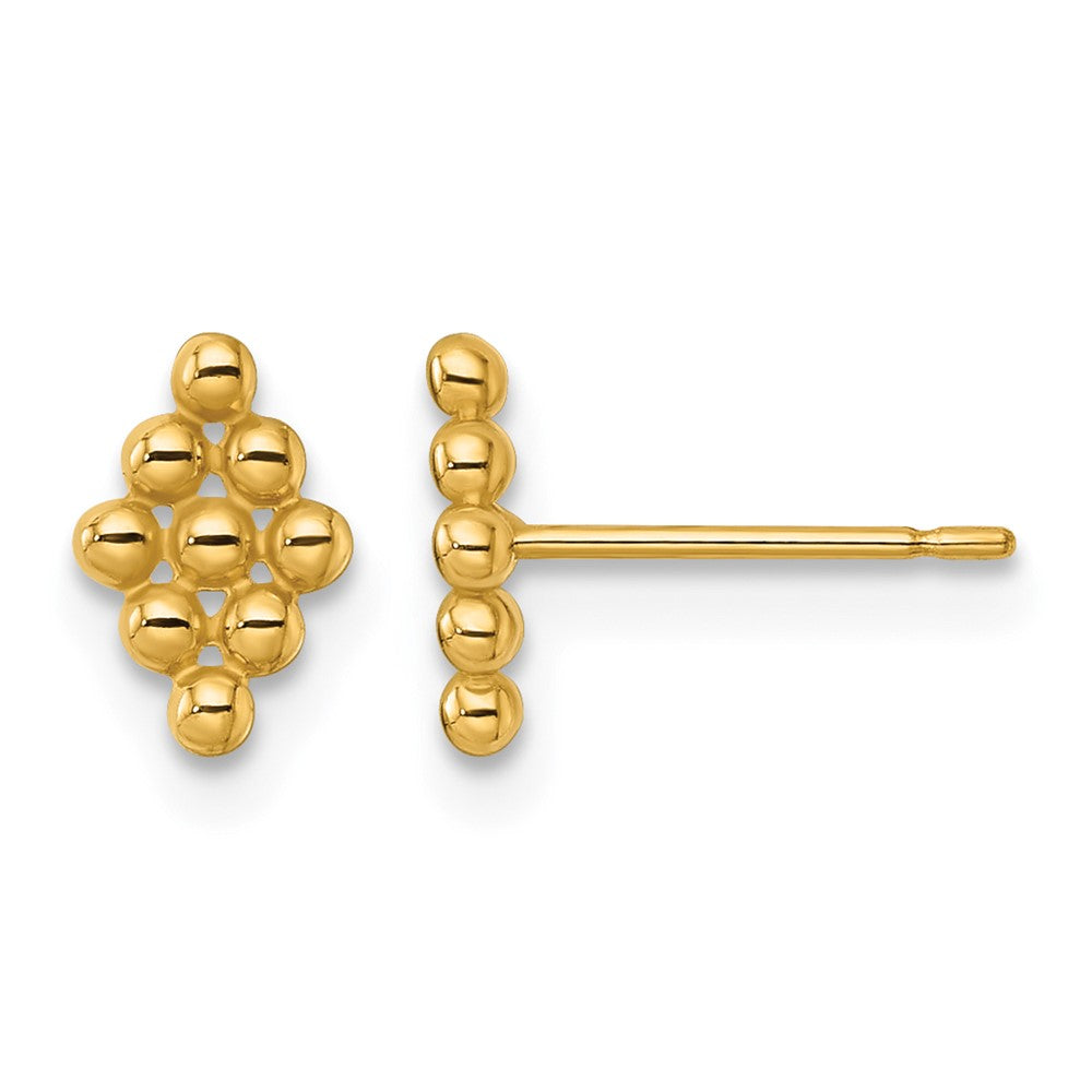 14k Polished and Beaded Marquise Post Earrings