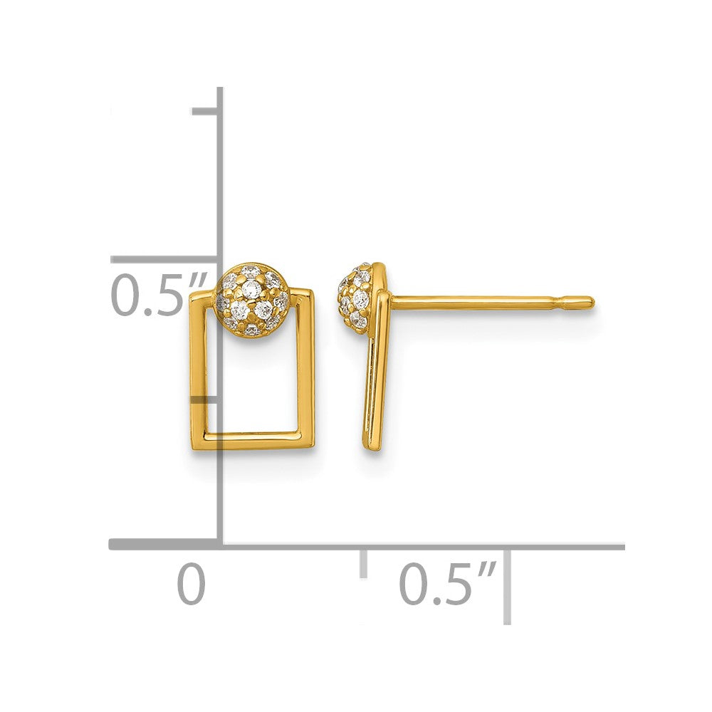 14k Polished CZ Rectangular Post Earrings