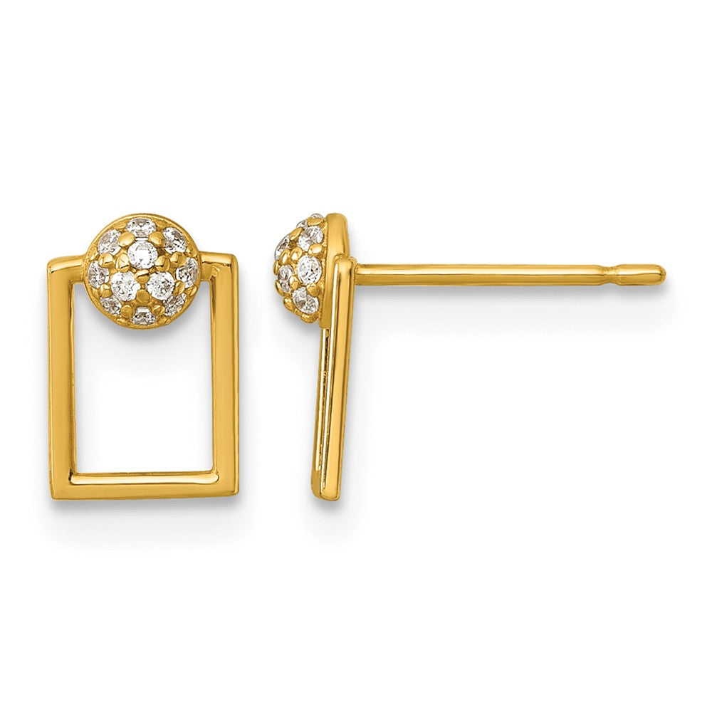 14k Polished CZ Rectangular Post Earrings