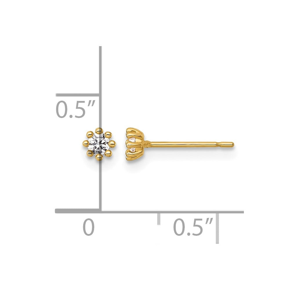 14k Polished and Beaded Round CZ Post Earrings