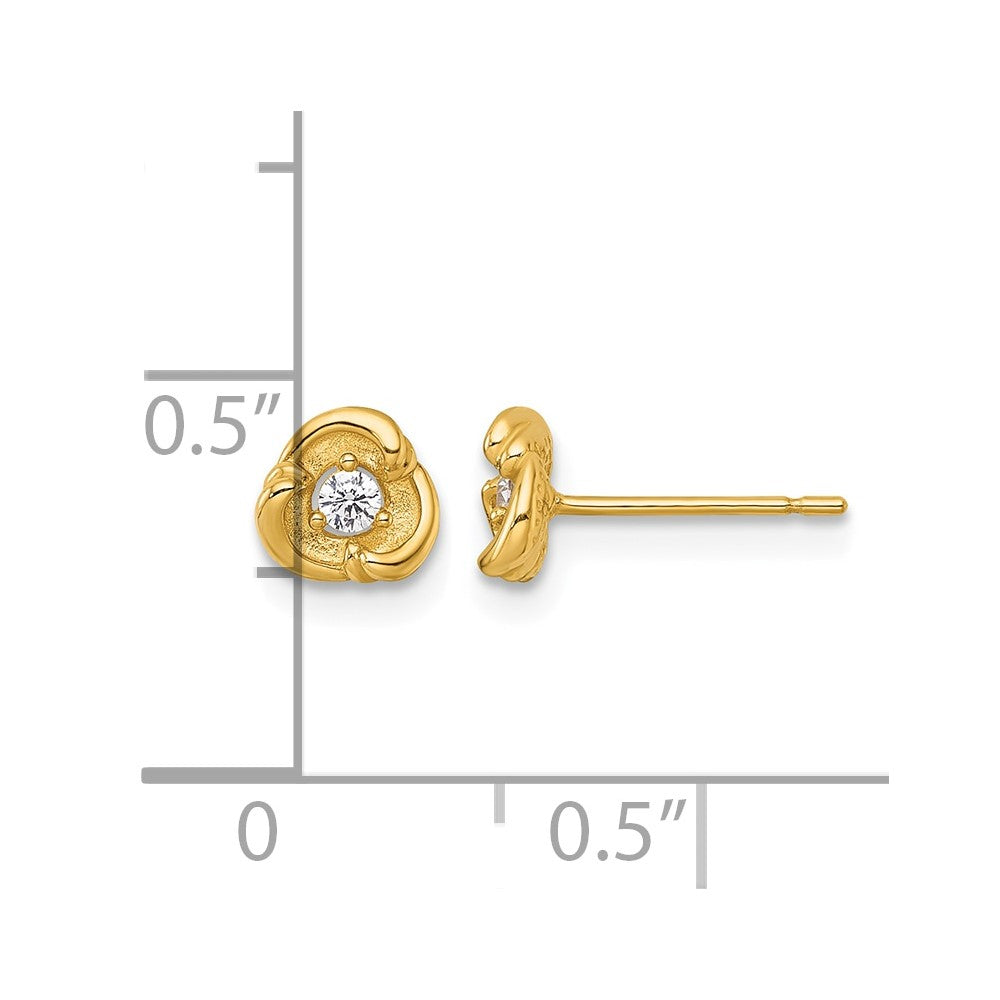 14k Polished and Satin Fancy CZ Post Earrings