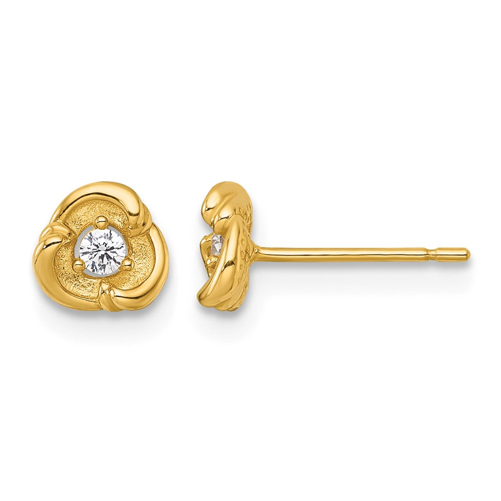 14k Polished and Satin Fancy CZ Post Earrings