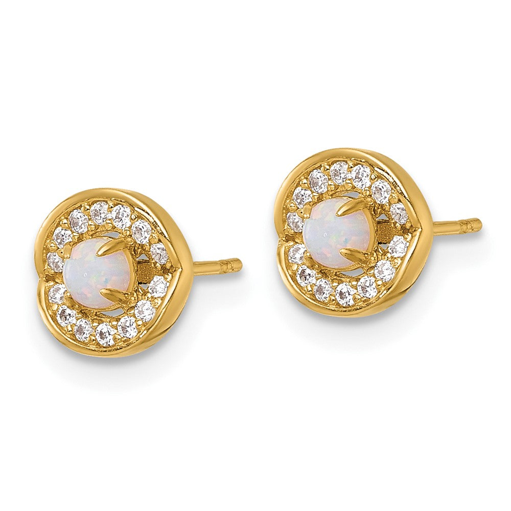 14k Polished Opal and CZ Post Earrings