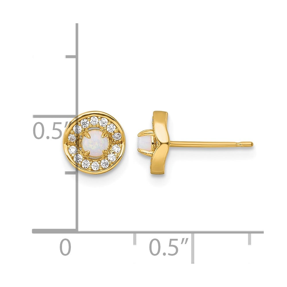 14k Polished Opal and CZ Post Earrings