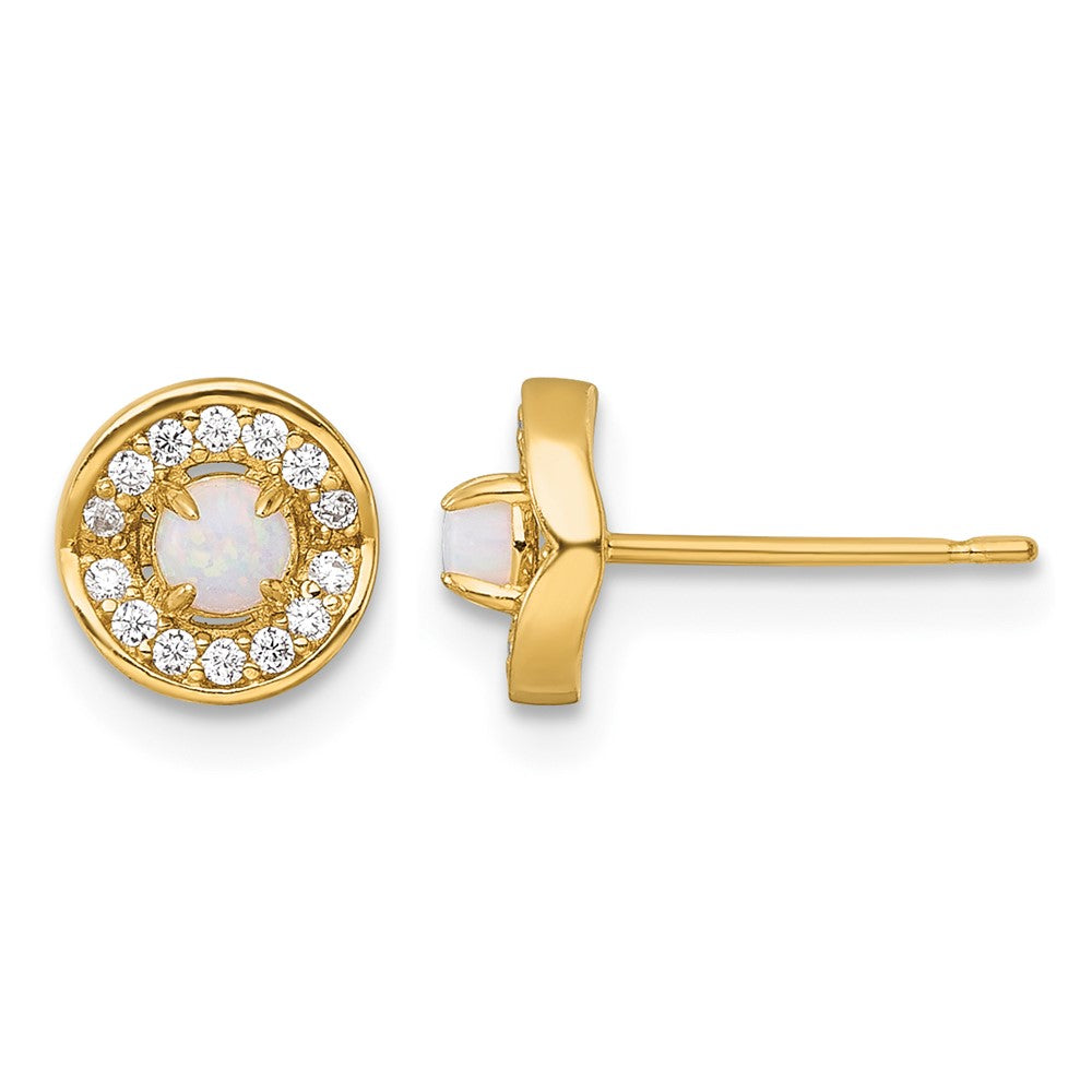 14k Polished Opal and CZ Post Earrings