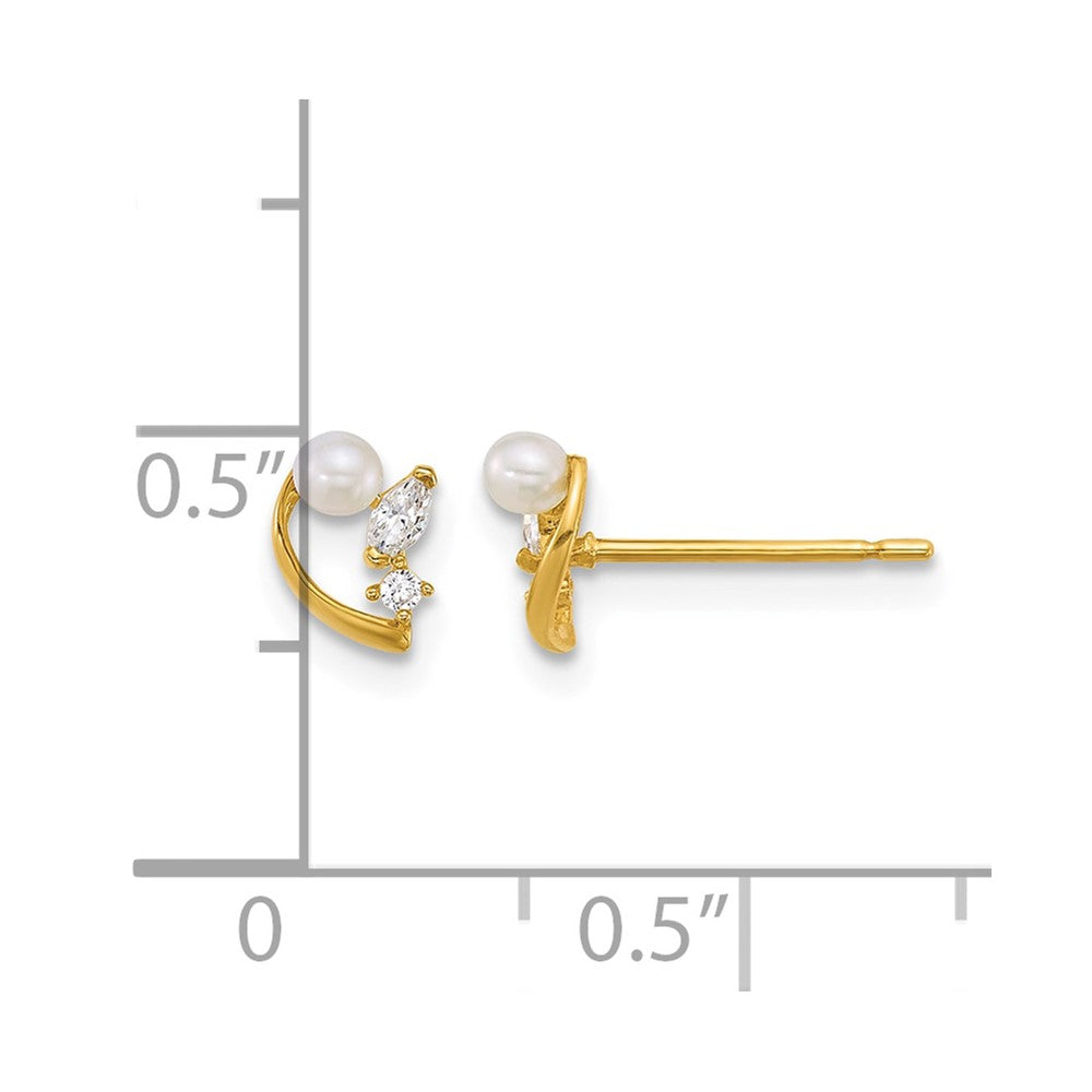 14k Polished CZ and Freshwater Cultured Pearl Post Earrings