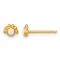 14k Polished and Beaded Created Opal Post Earrings