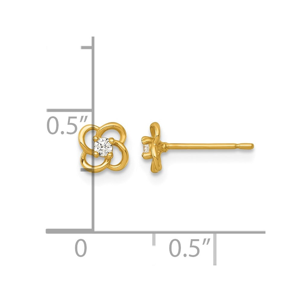 14k Polished CZ Flower Post Earrings