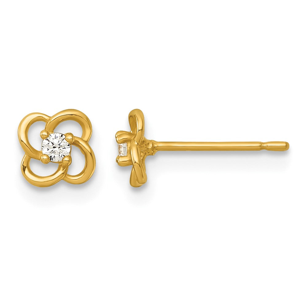 14k Polished CZ Flower Post Earrings
