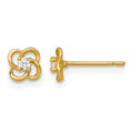 14k Polished CZ Flower Post Earrings