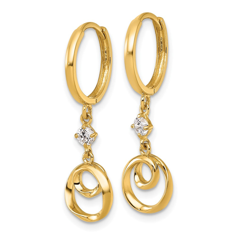14k Twisted Dangling Circle Hinged Round Hoop Earrings