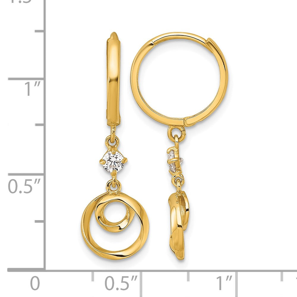 14k Twisted Dangling Circle Hinged Round Hoop Earrings