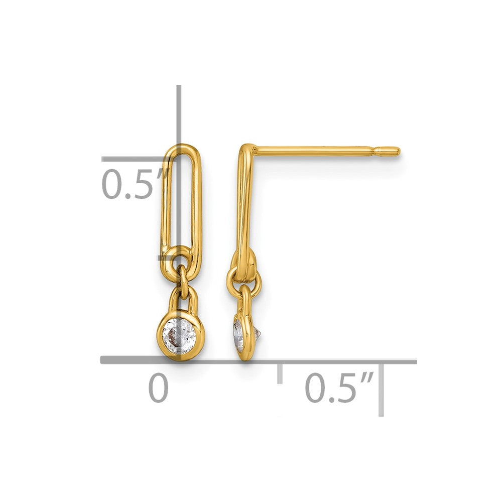 14k Polished CZ Paperclip Link Post Dangle Earrings