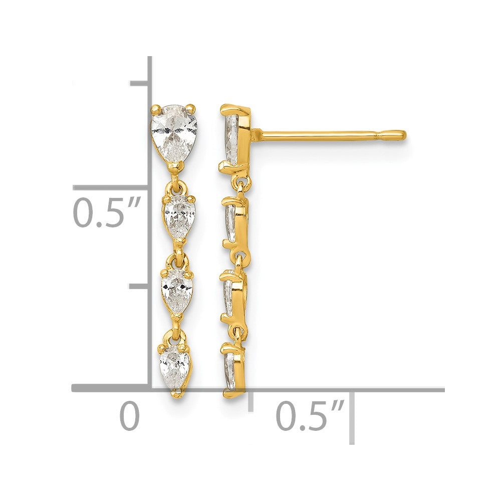 14k Polished Fancy CZ Post Dangle Earrings