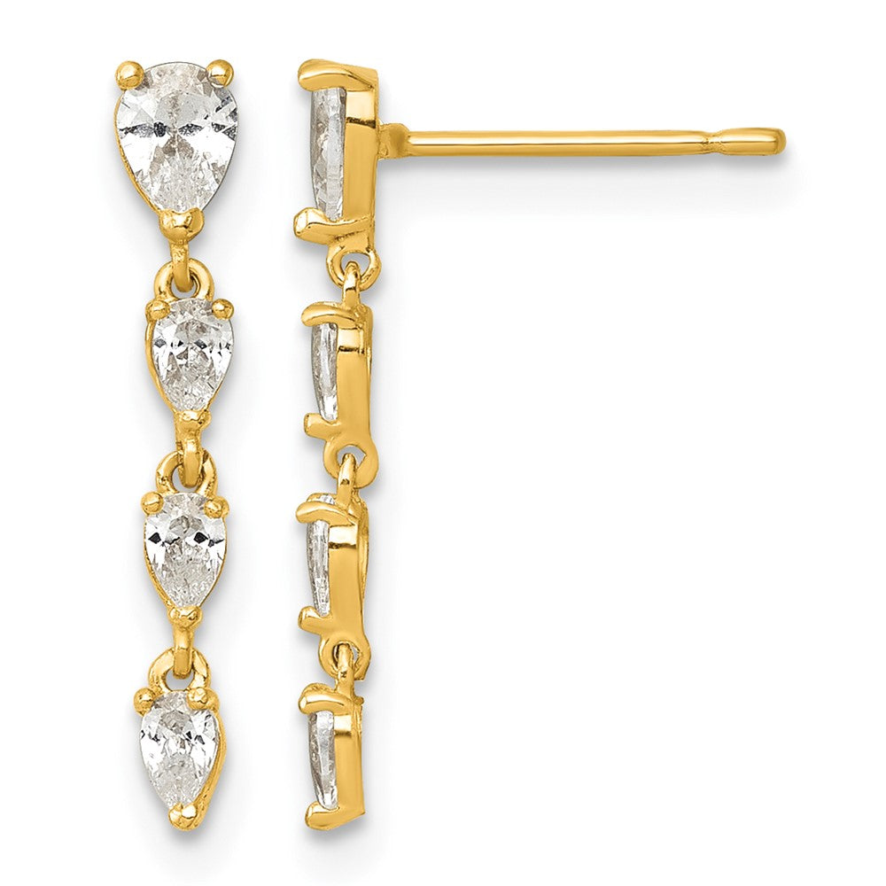 14k Polished Fancy CZ Post Dangle Earrings