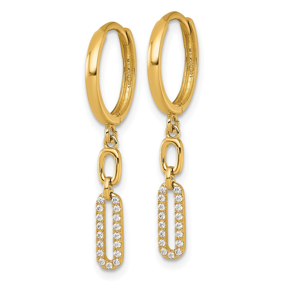 14k Polished Fancy CZ Link Dangle Hinged Round Hoop Earrings
