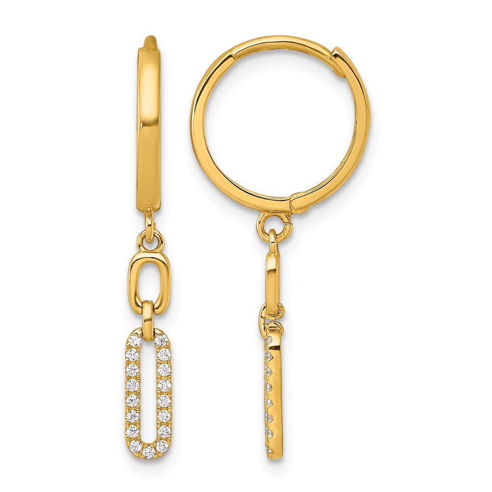 14k Polished Fancy CZ Link Dangle Hinged Round Hoop Earrings