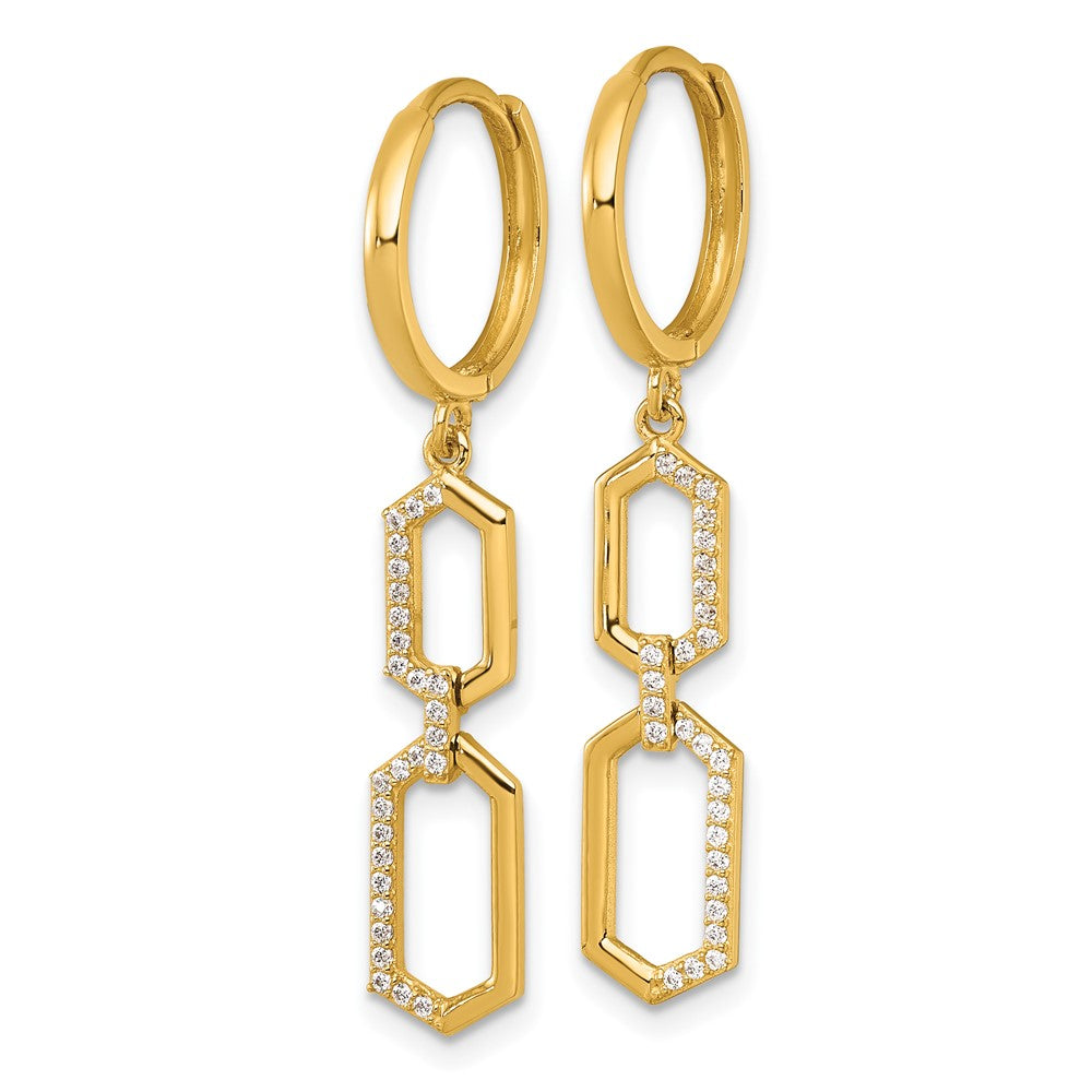 14k Polished Fancy CZ Hexagon Dangle Hinged Round Hoop Earrings