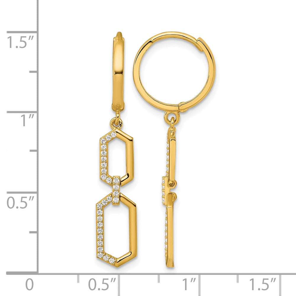 14k Polished Fancy CZ Hexagon Dangle Hinged Round Hoop Earrings