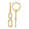 14k Polished Fancy CZ Hexagon Dangle Hinged Round Hoop Earrings