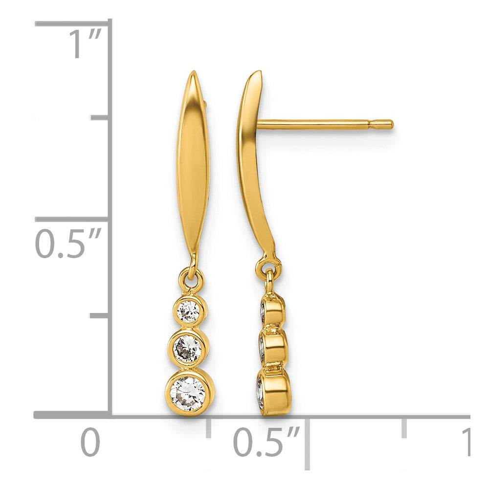 14K Polished CZ Dangle Post Earrings