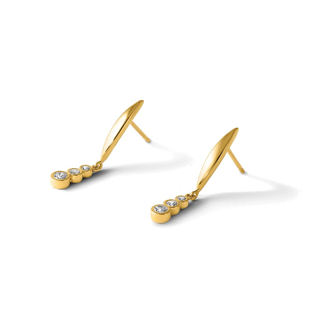 14K Polished CZ Dangle Post Earrings