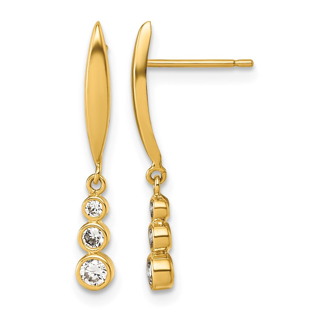 14K Polished CZ Dangle Post Earrings