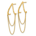14k Polished V Design with Dangle Chain Post Earrings