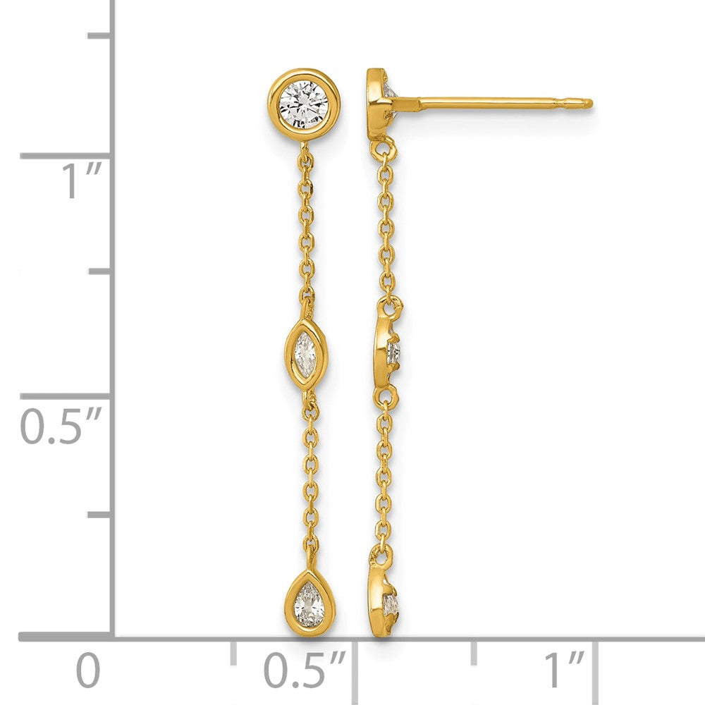 14k Polished Fancy CZ Post Dangle Earrings