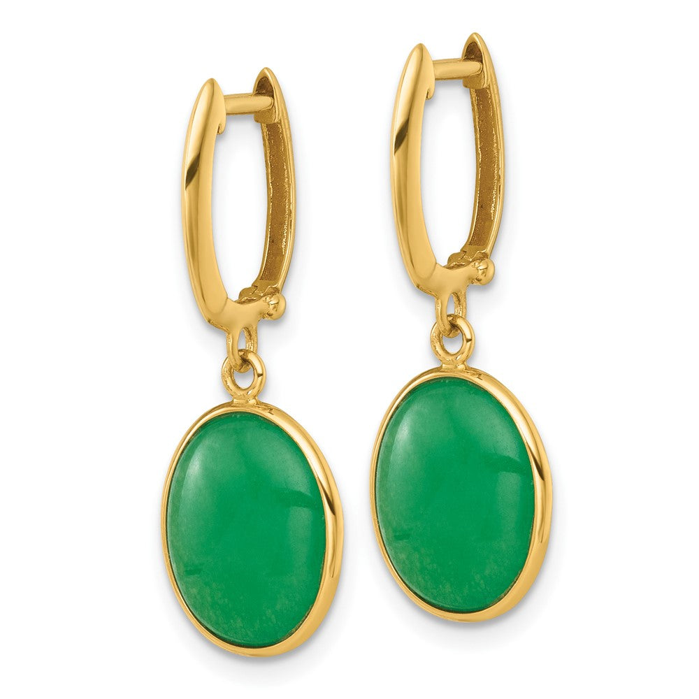 14K Polished Oval Jade Dangle Hinged Hoop Earrings