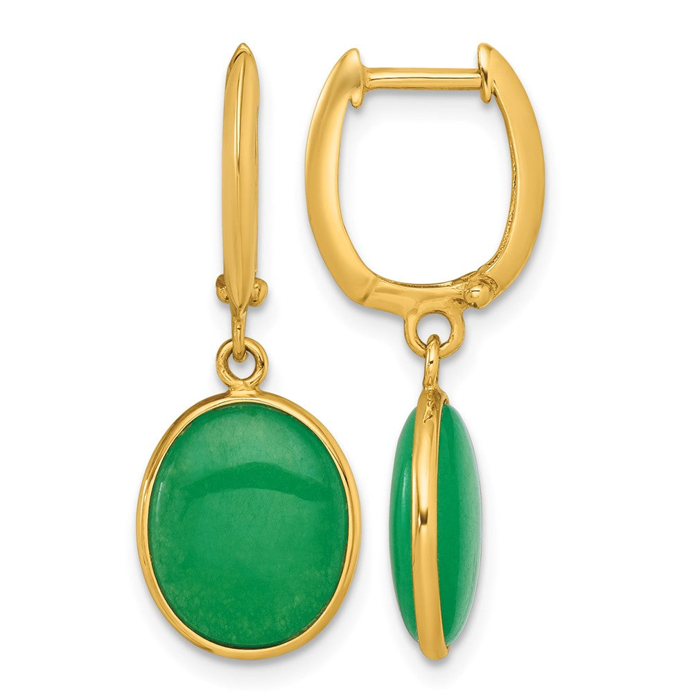 14K Polished Oval Jade Dangle Hinged Hoop Earrings