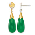 14K Polished Good Luck Symbol Jade Teardrop Post Dangle Earrings
