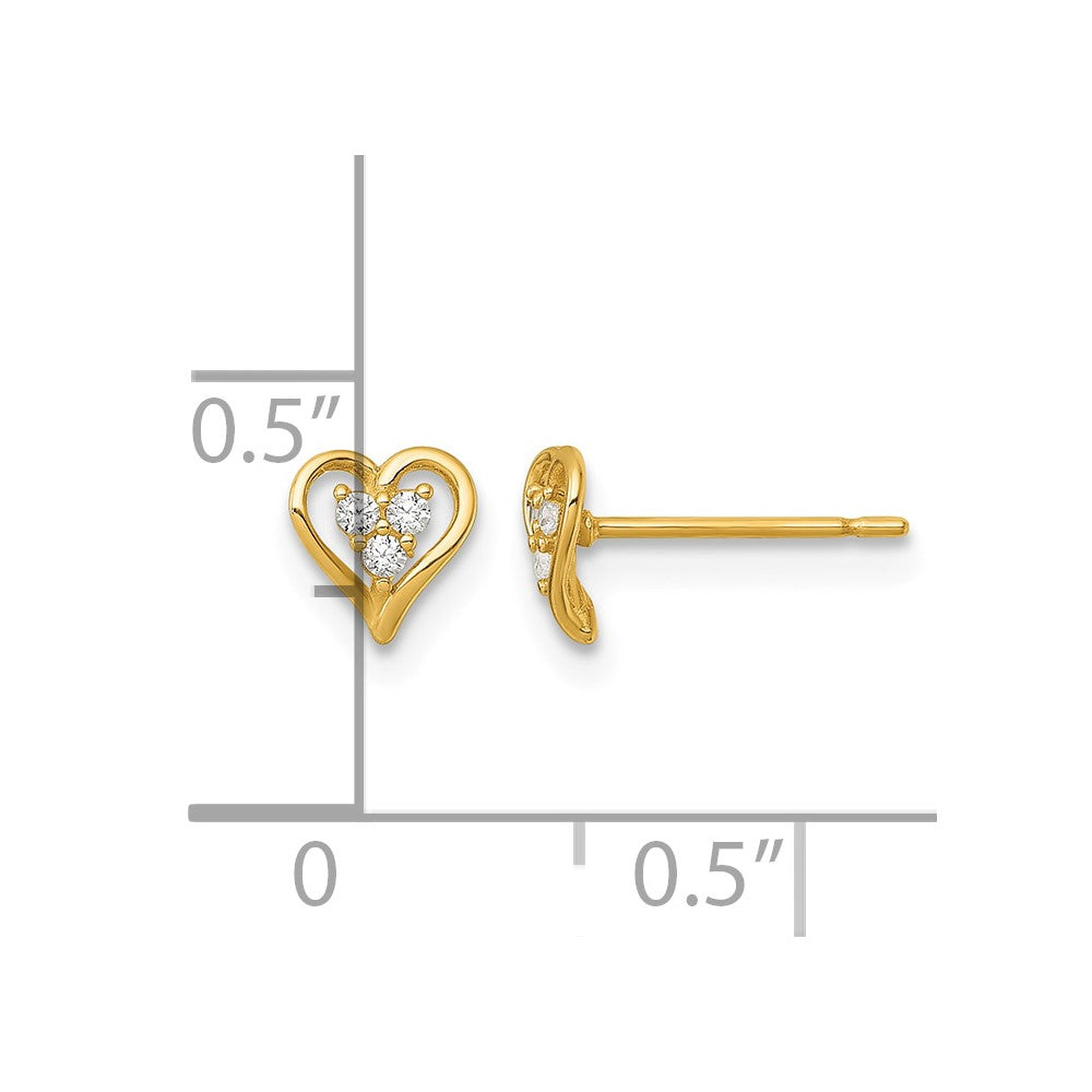 14k Polished CZ Open Heart Post Earrings