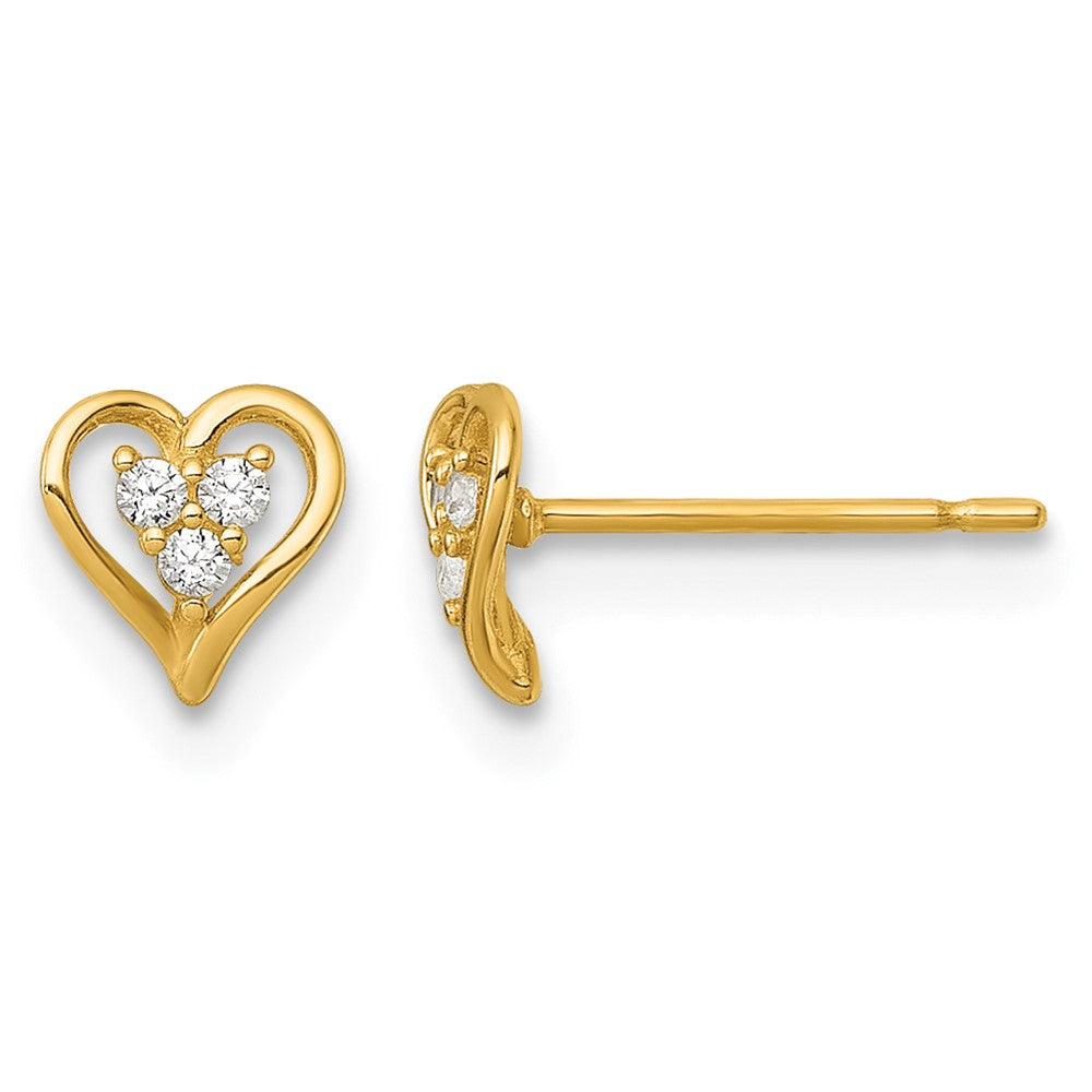 14k Polished CZ Open Heart Post Earrings