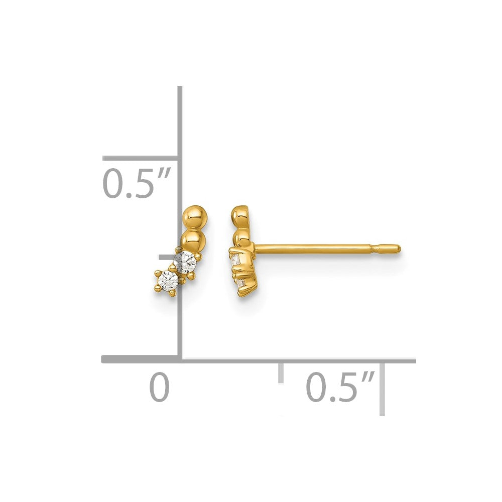 14k Polished and Beaded CZ Curved Post Earrings