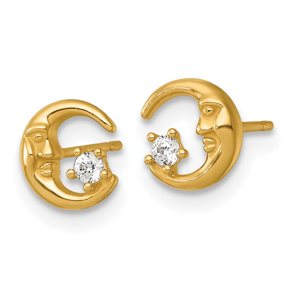 14k Polished CZ Moon Post Earrings