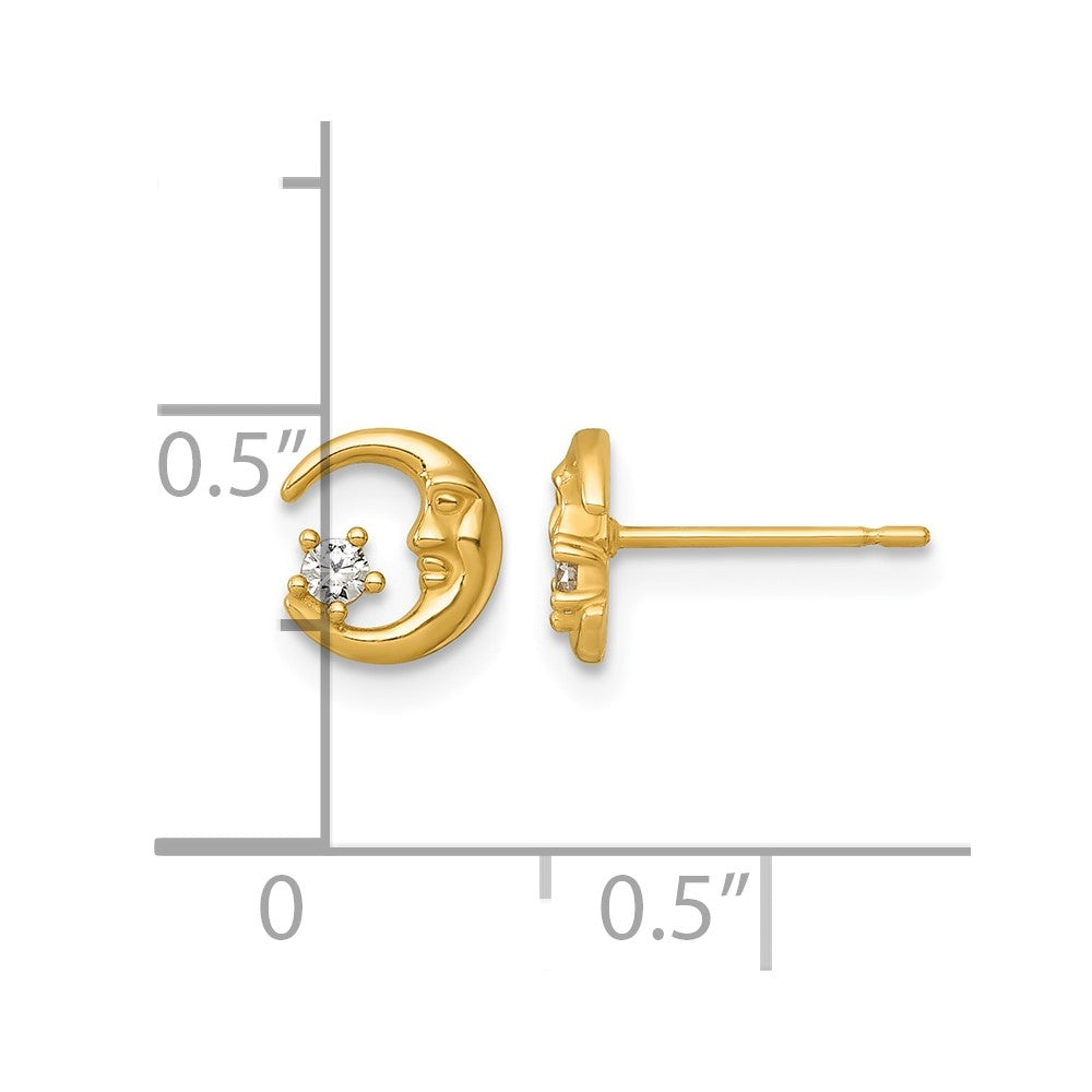 14k Polished CZ Moon Post Earrings