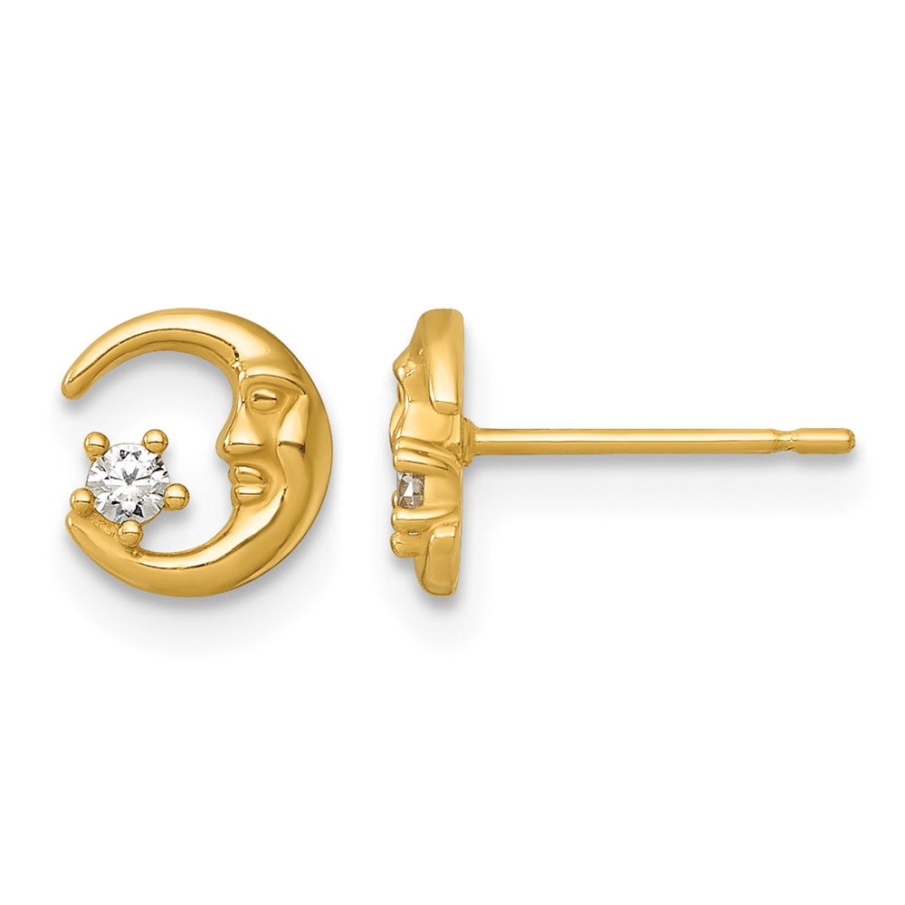 14k Polished CZ Moon Post Earrings