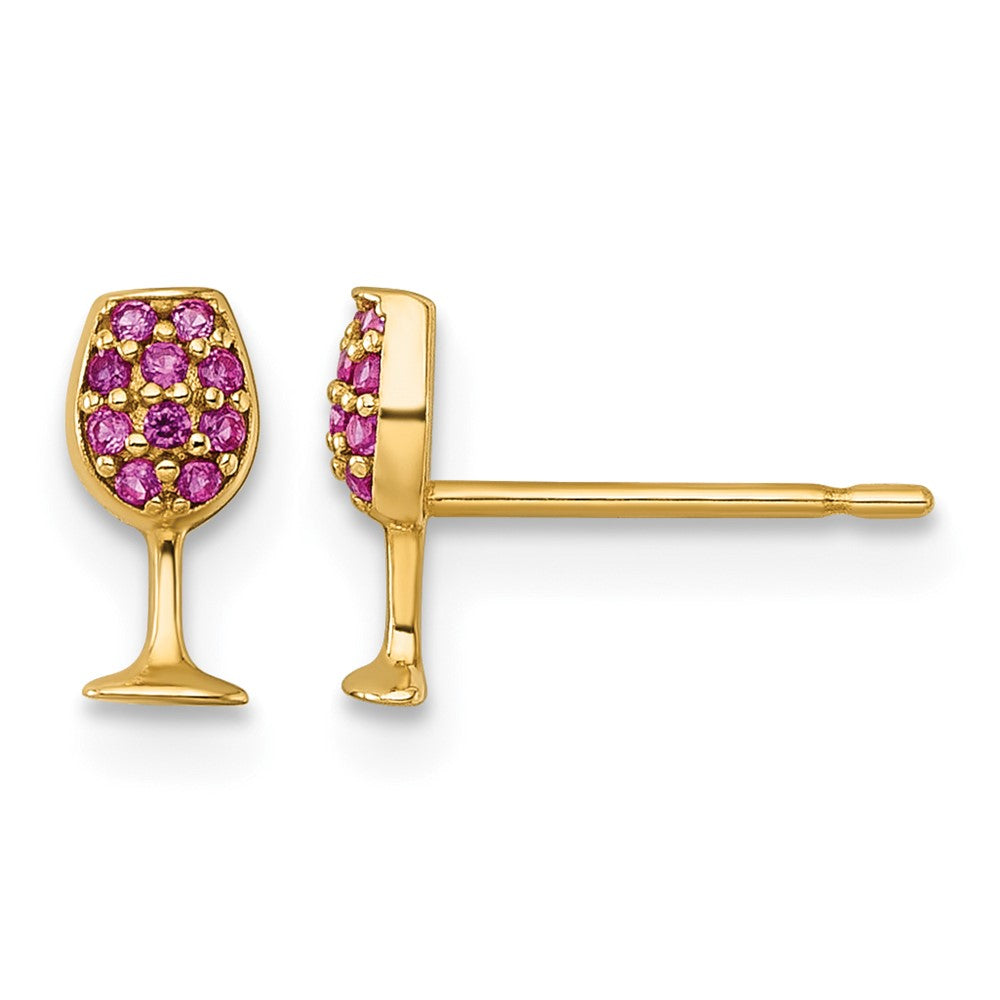 14k Polished Created Ruby Wine Glass Post Earrings