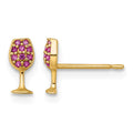 14k Polished Created Ruby Wine Glass Post Earrings