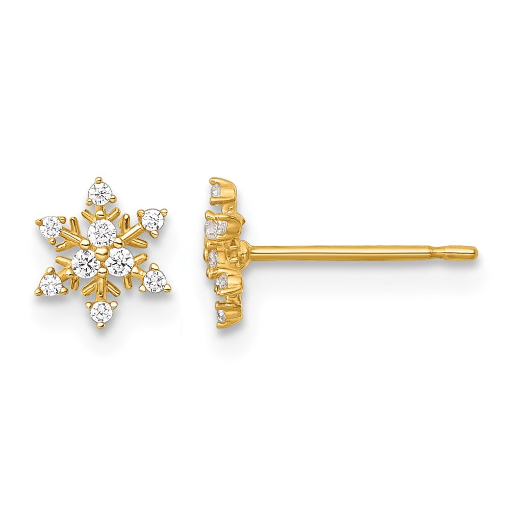 14k Polished CZ Snowflake Post Earrings