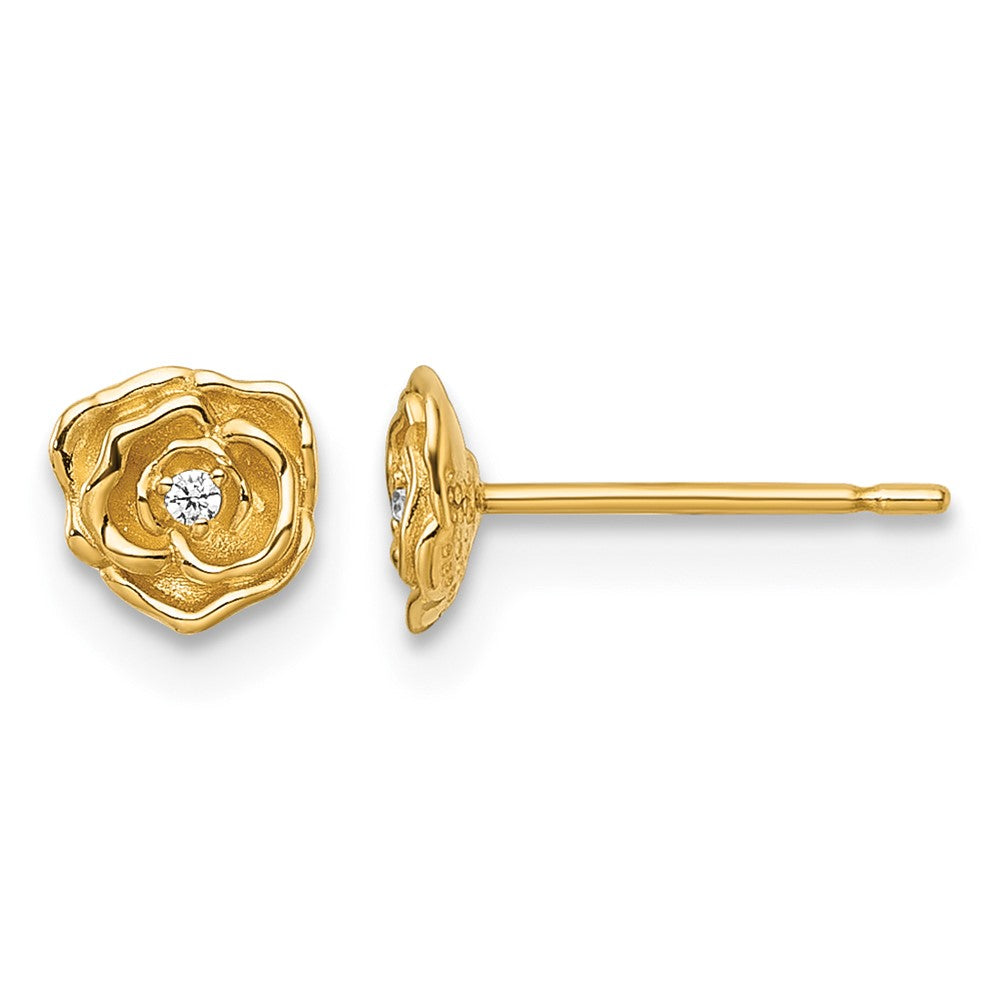 14k Polished CZ Rose Post Earrings