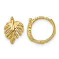 14k Polished Monstera Leaf Hinged Round Hoop Earrings