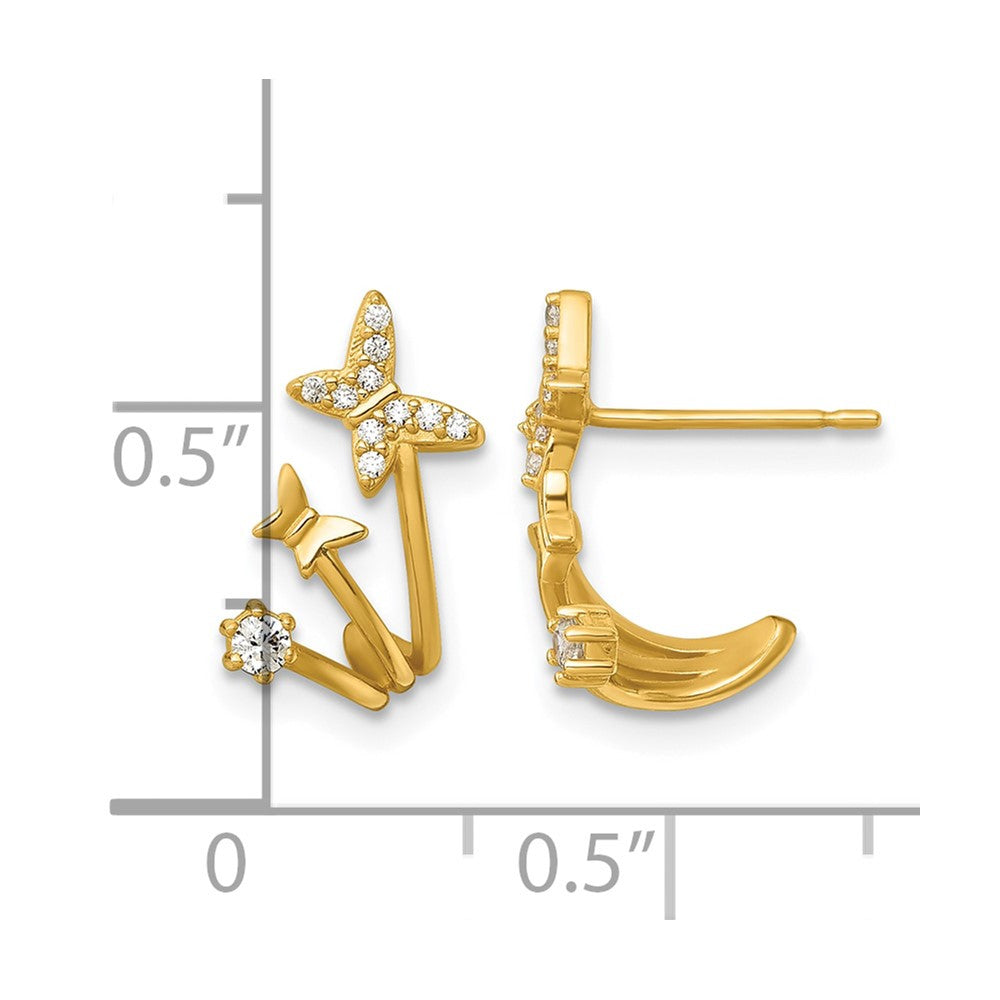 14k Polished CZ Double Butterfly Post Cuff Earrings