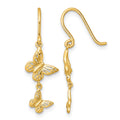 14k Polished Double Butterfly Moveable Dangle Shepherd Hook Earrings