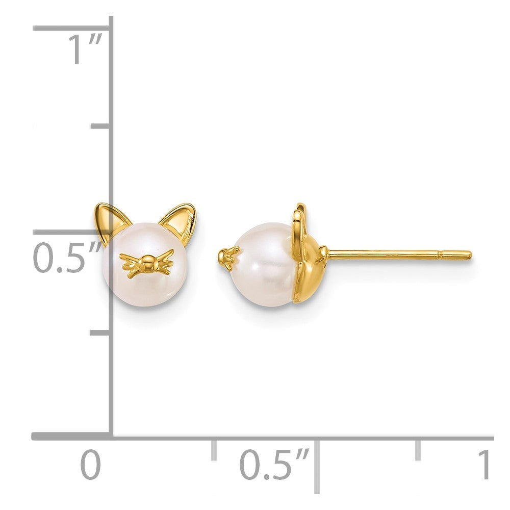 14k Polished Freshwater Cultured Pearl Cat Post Earrings