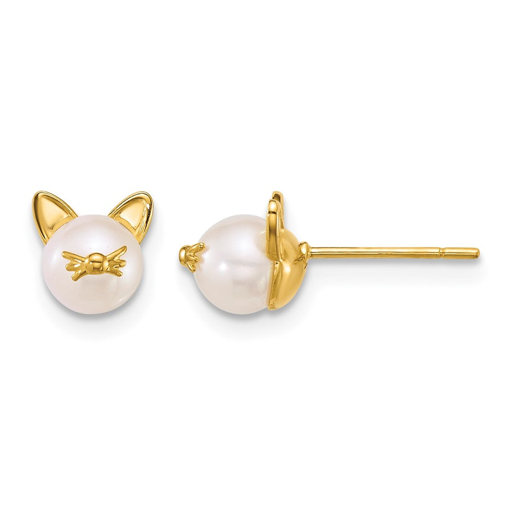 14k Polished Freshwater Cultured Pearl Cat Post Earrings